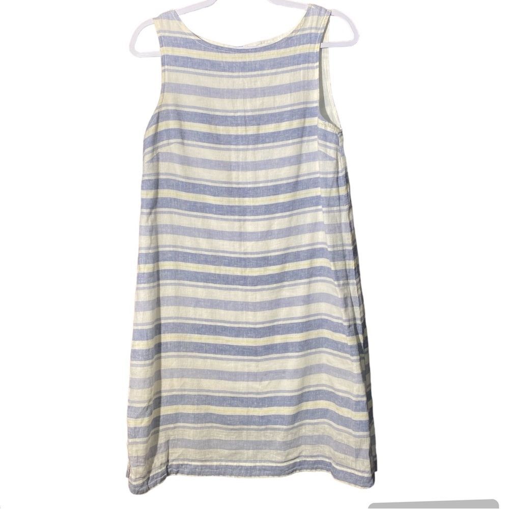 beachlunchlounge Alina Linen Blend Blue Striped Sheath Dress Women's Size Small